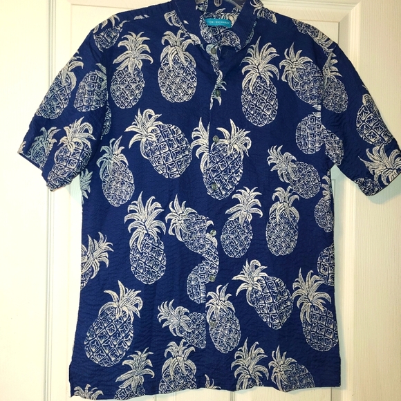 Tori Richard Pineapple Hawaiian Shirt Men's Size Medium 100% Cotton Pucker Lawn - Picture 1 of 6